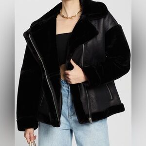 Missguided Faux Fur Sleeve Oversized Aviator Jacket Size 4 in Black
